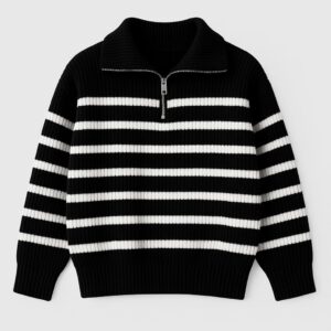 Half-zip Strip Sweater (Black)